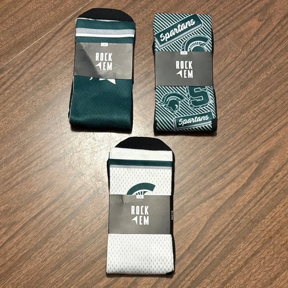 NEW Rock 'Em Socks MSU Large XL Lot of 3 Spartans